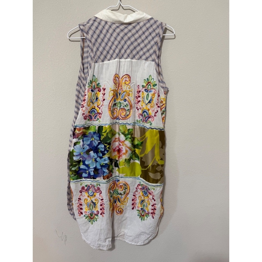 Aratta Silent Journey Tunic Medium Women Plaid Floral Embroidered Mixed Media